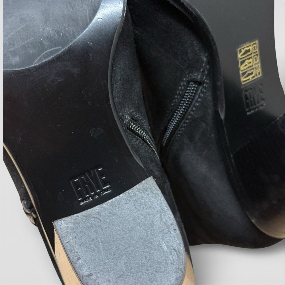Frye Giovanna Suede Boots Sz 10 Block Heel Rodeo Leather Black Boho Western 3” - Picture 13 of 13